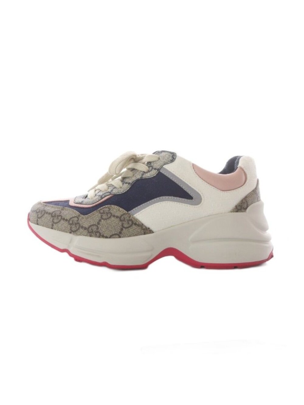 Gucci Rhyton GG Sneakers Thick Sole Leather Multicolor Navy White Pink Beige